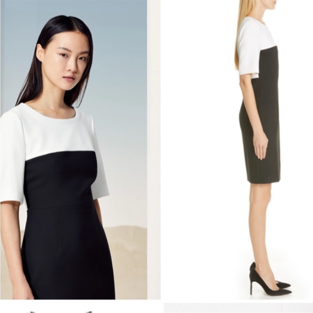 HUGO BOSS Daina White & Black Colorblock Sheath Elbow Sleeves Midi Dress Size 10 - Picture 9 of 10